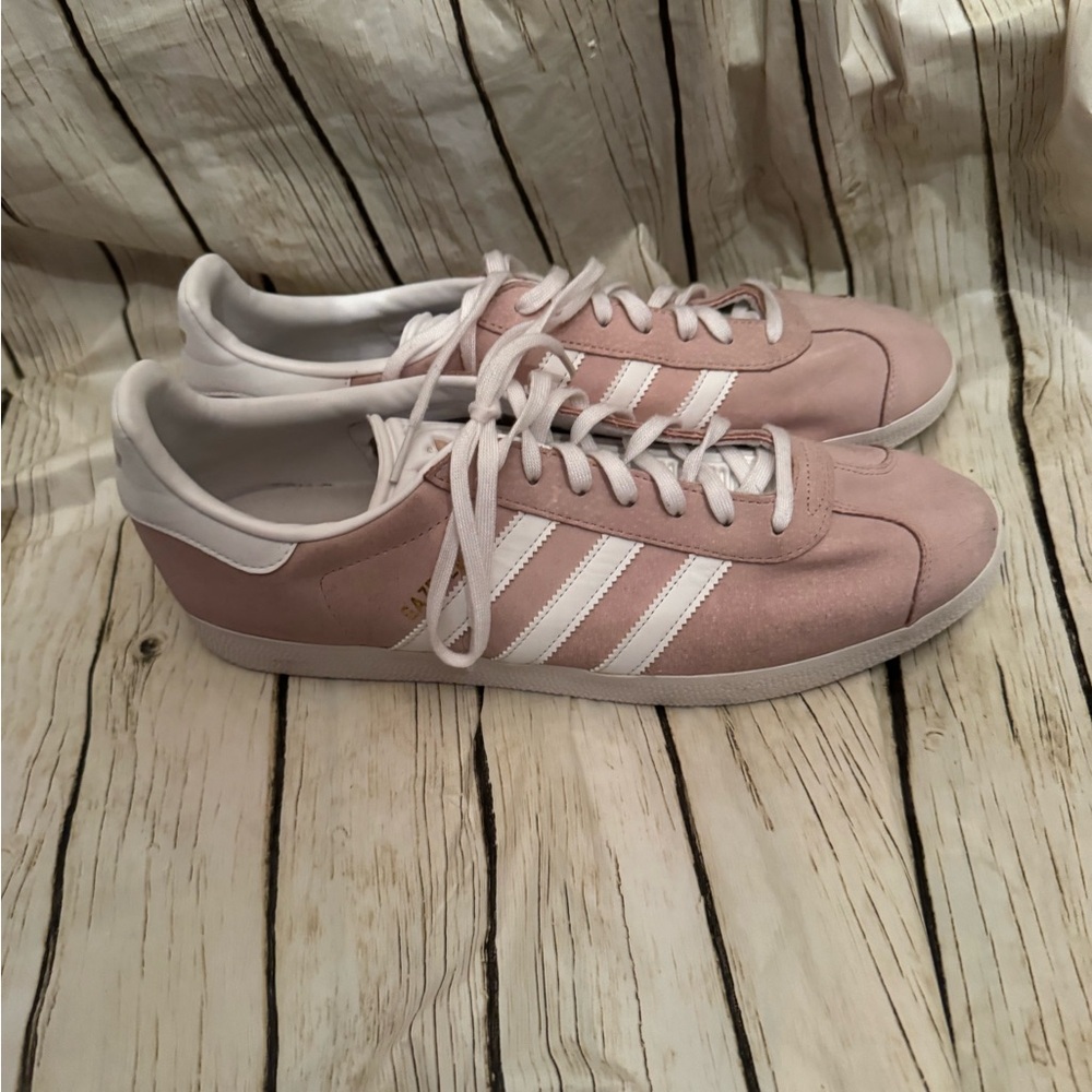 adidas Pink and White Suede Low-Top Sneakers